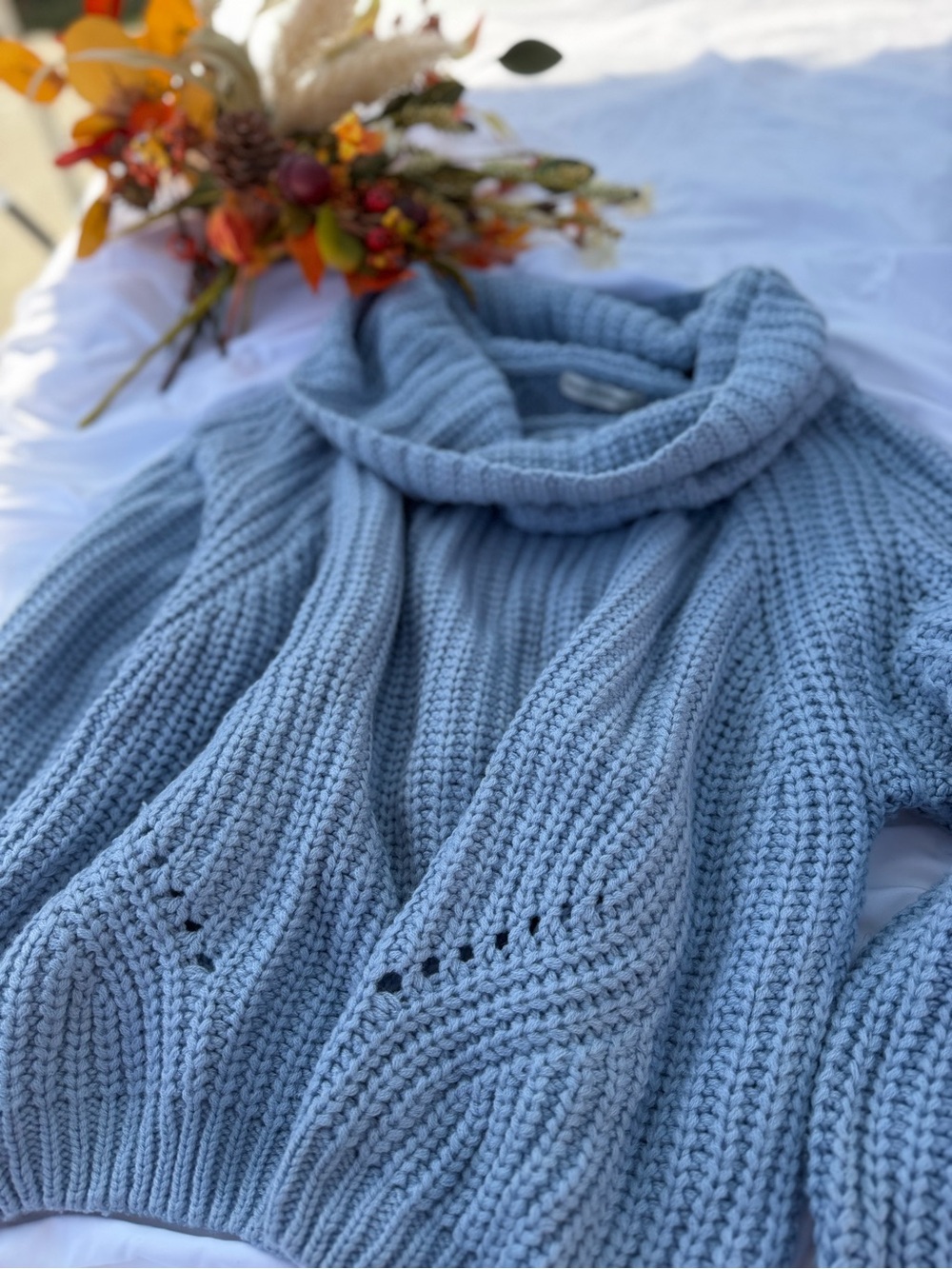 moon & madison Light Blue Cable Knit Cowl Neck Sweater
